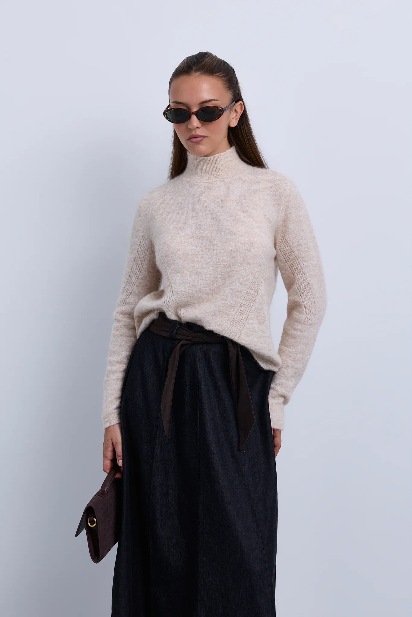 Denim Aline Skirt with Corduroy Tie Belt