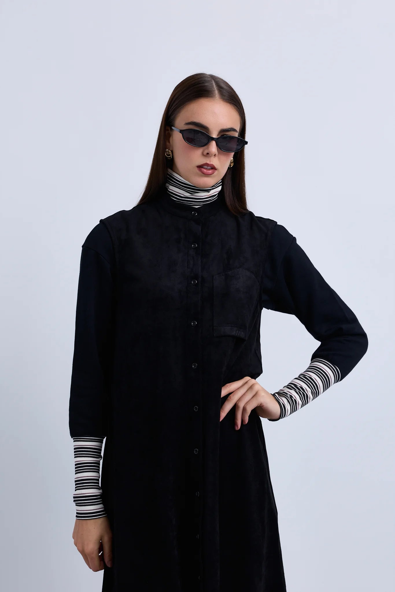 Aline Sleeveless Loose Fit Dress with Mandarin Collar