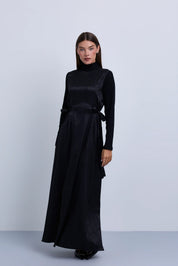 Jacquard Knit Combination Dress with Side Ties