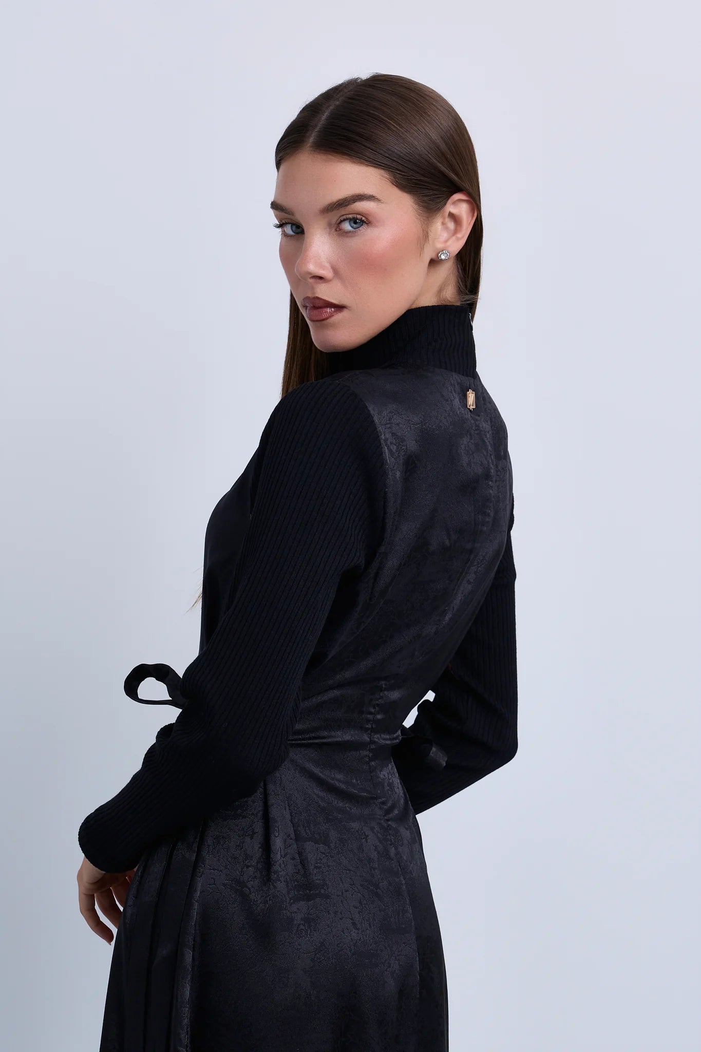 Jacquard Knit Combination Dress with Side Ties