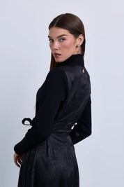 Jacquard Knit Combination Dress with Side Ties