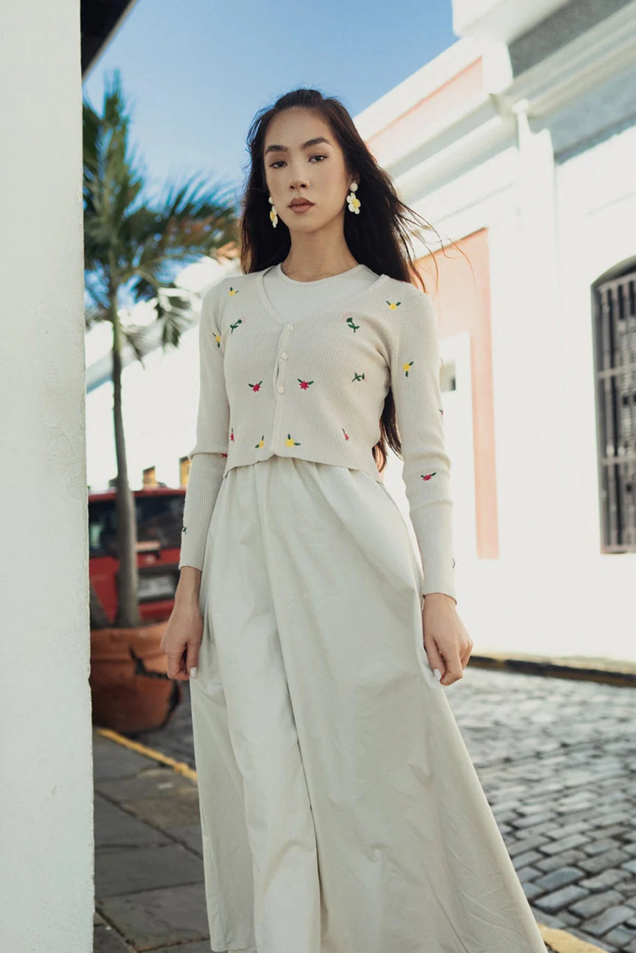 Bliss Knit Embroidered Cardi Cream