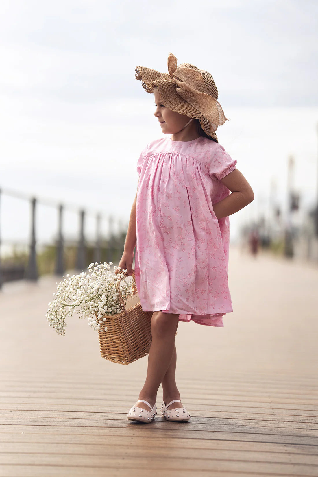 Pink Flower Dress - 3/4 Sleeve