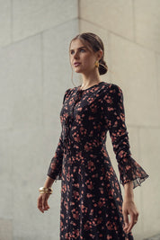 Ella Dress- Black with Red Flowers