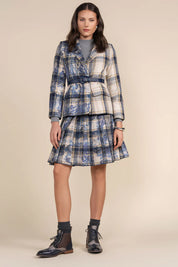 Praia Pleated Skirt in Blue Plaid