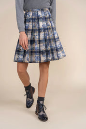 Praia Pleated Skirt in Blue Plaid