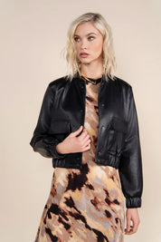 Blys Leather Bomber in Black