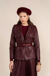 Kair Leather Blazer in Deep Merlot