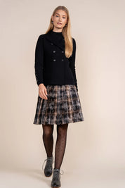 Praia Pleated Skirt in Black Plaid