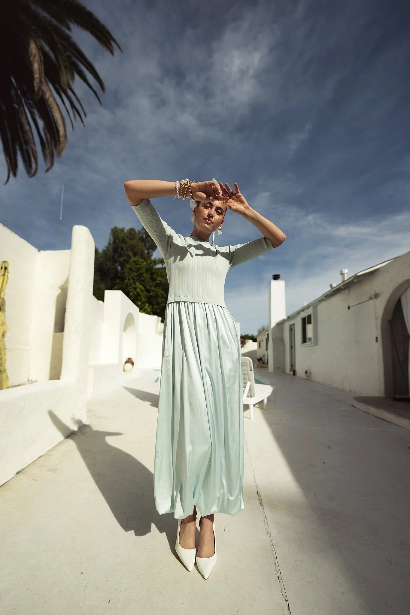 Knit/Satin Combo Maxi Powder Blue