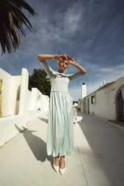 Knit/Satin Combo Maxi Powder Blue