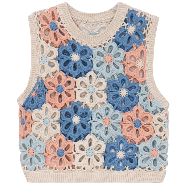 Teens Floral Cropped Crochet Vest