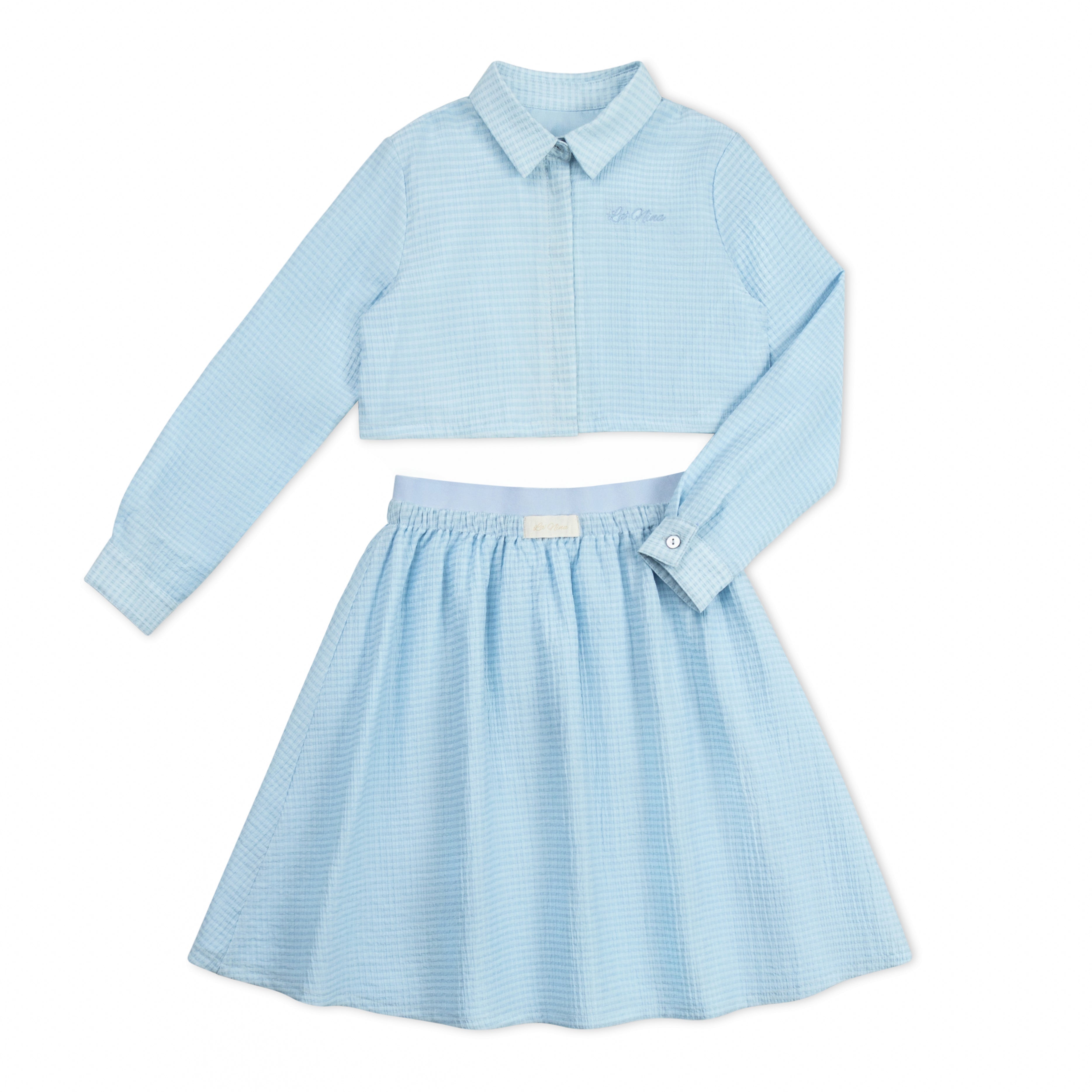 Blue Cropped Shirt Label Two-Piece