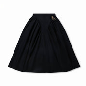 Black Taffeta Heart Charm Midi Skirt