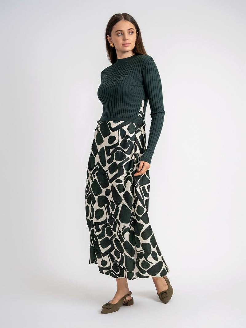 Teen Mock Neck Midi Length Printed Dress
