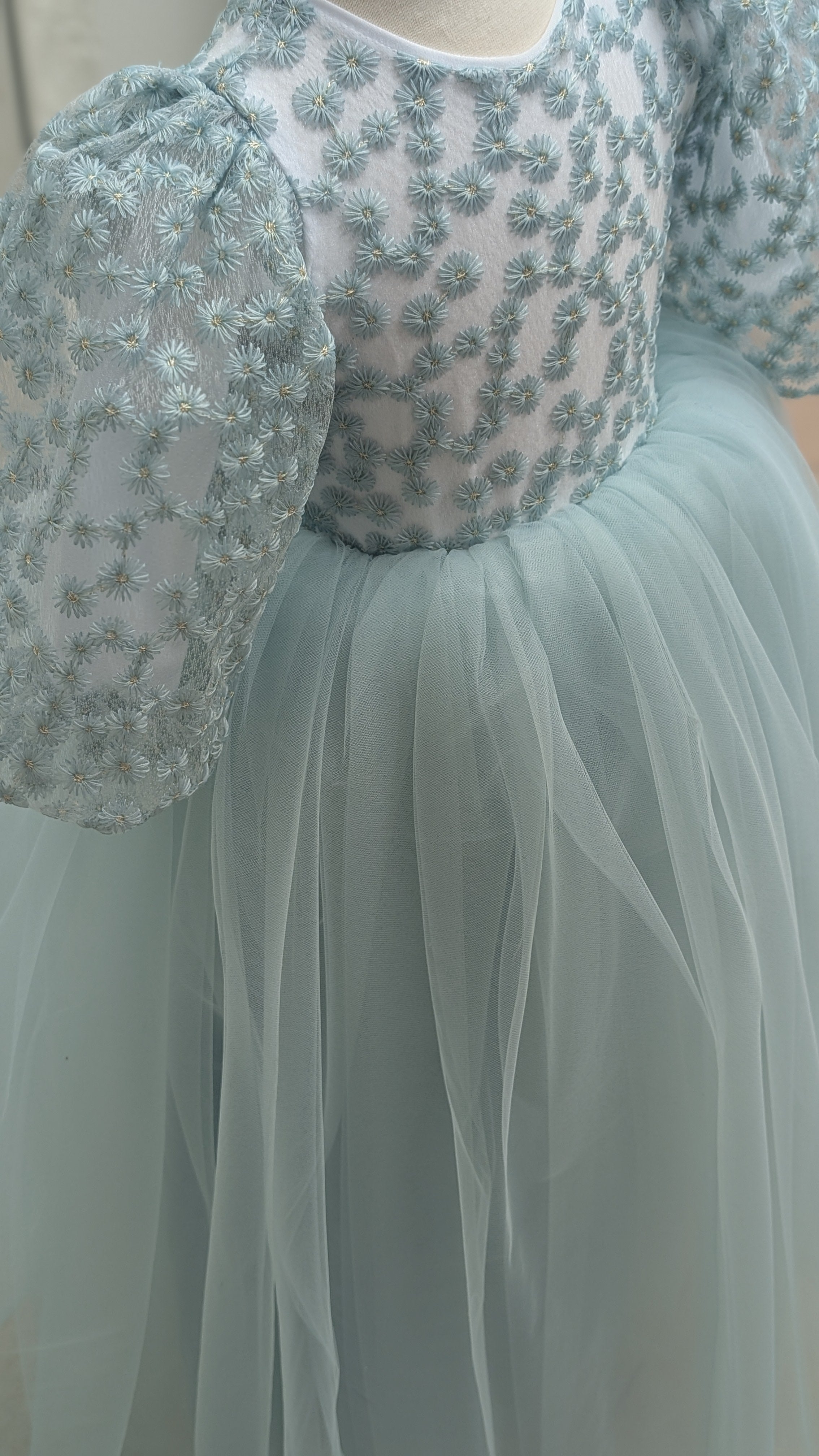 Soft mint flower lace gown