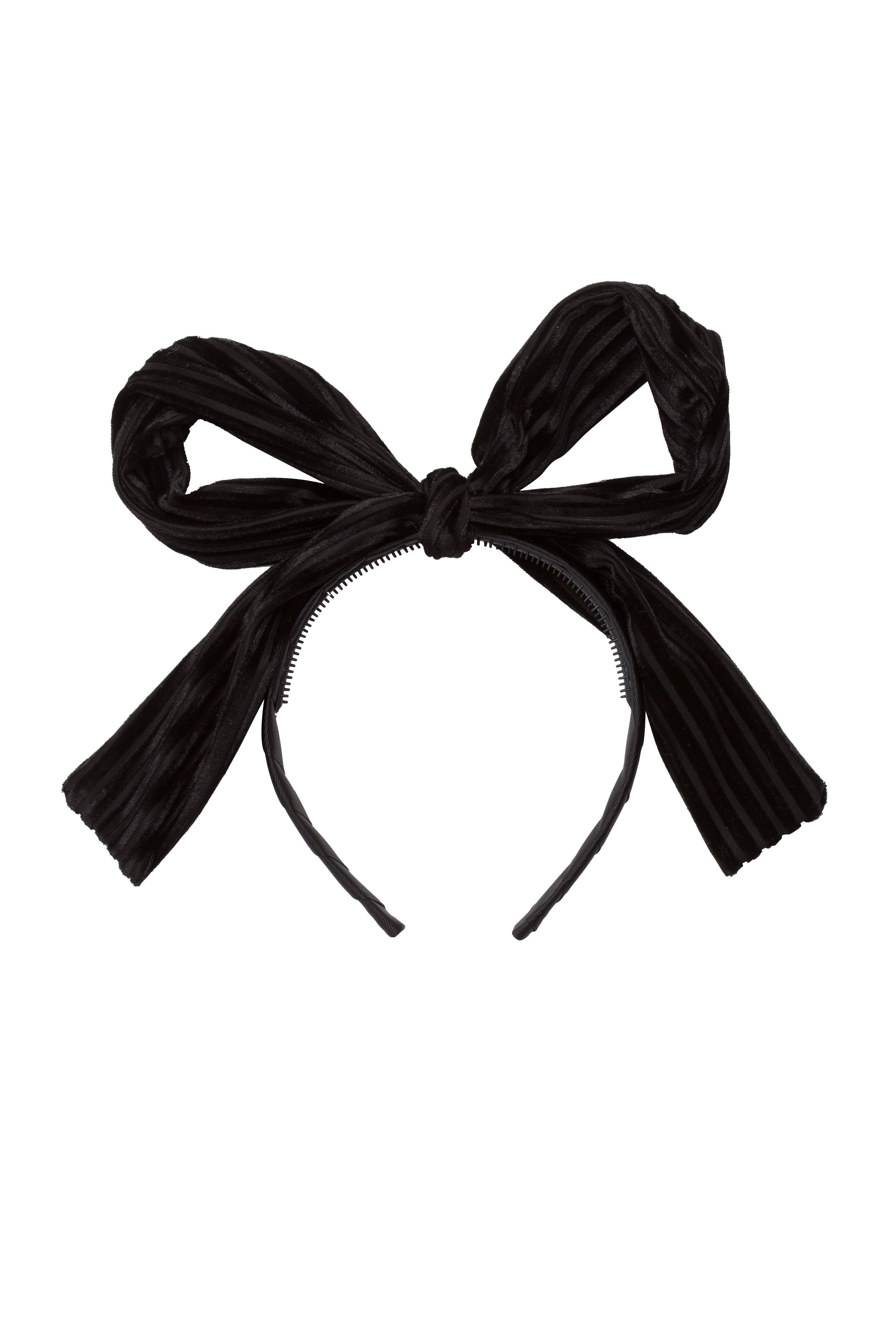 Party Bow Headband - Black Velvet Stripe