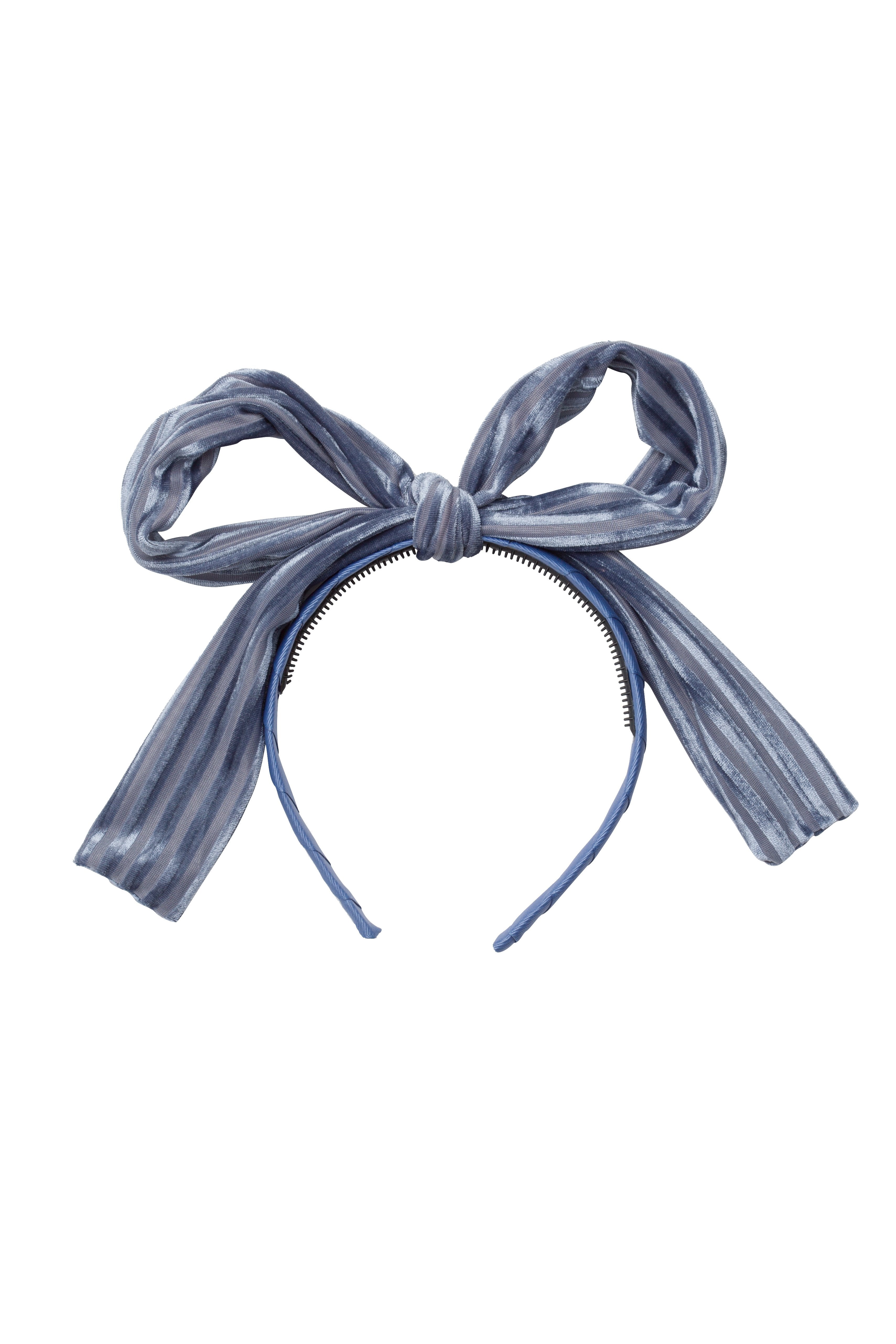 Party Bow Headband - Blue Velvet Stripe