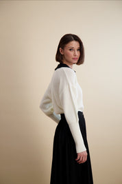 KNIT COLLARED HENLEY-IVORY