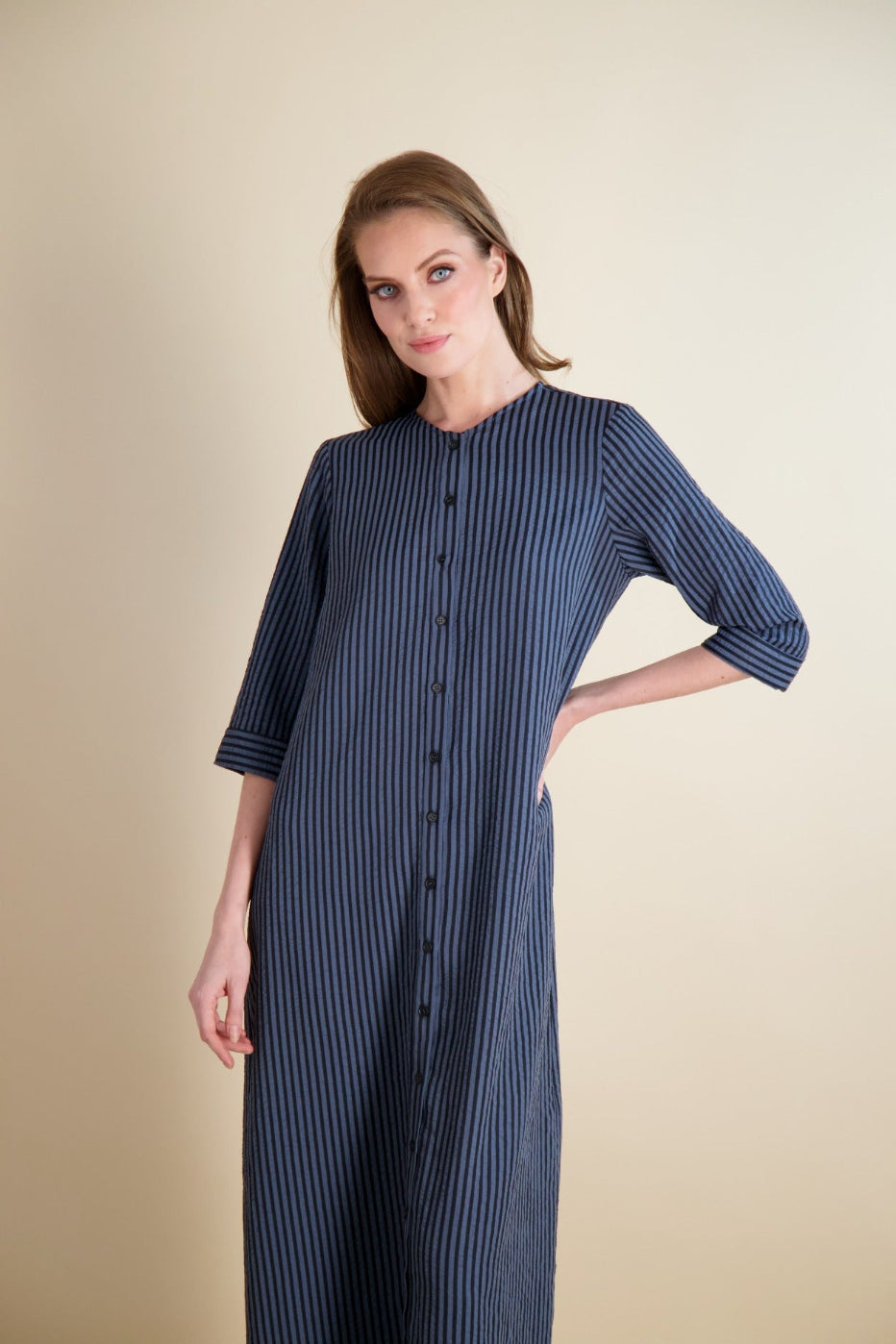 maxi seersucker dress BUTTON FRONT MAXI-SEERSUCKER – THE ADDRESS