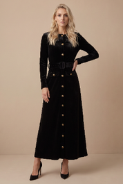 VELVET BELTED MAXI- BLACK