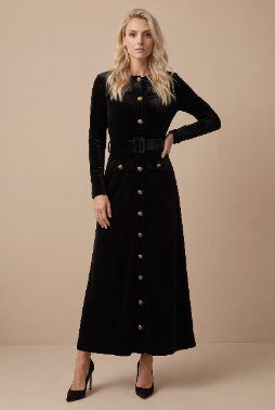 VELVET BELTED MAXI- BLACK