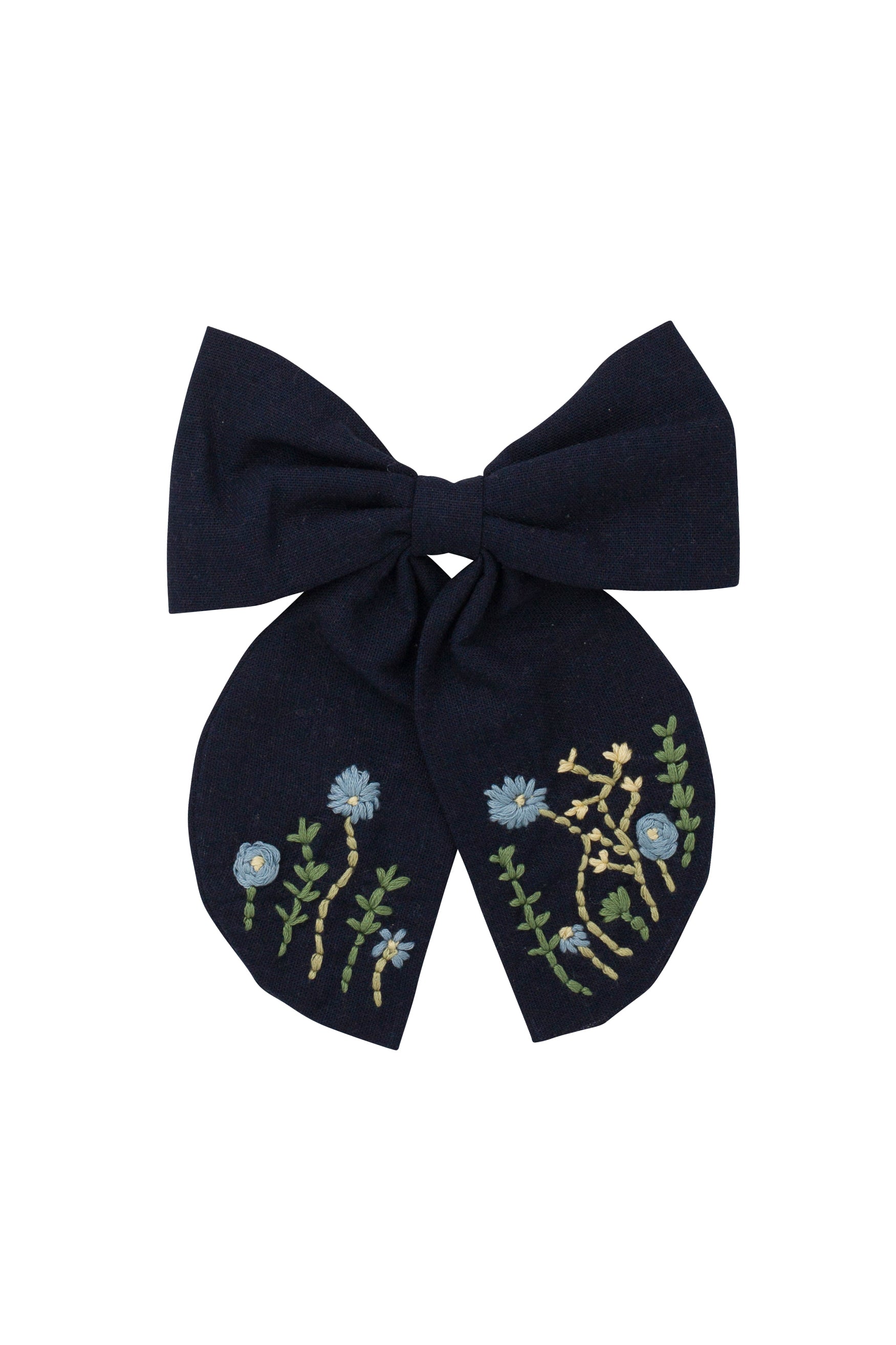 Embroidered Perfect Bow Clip - Navy