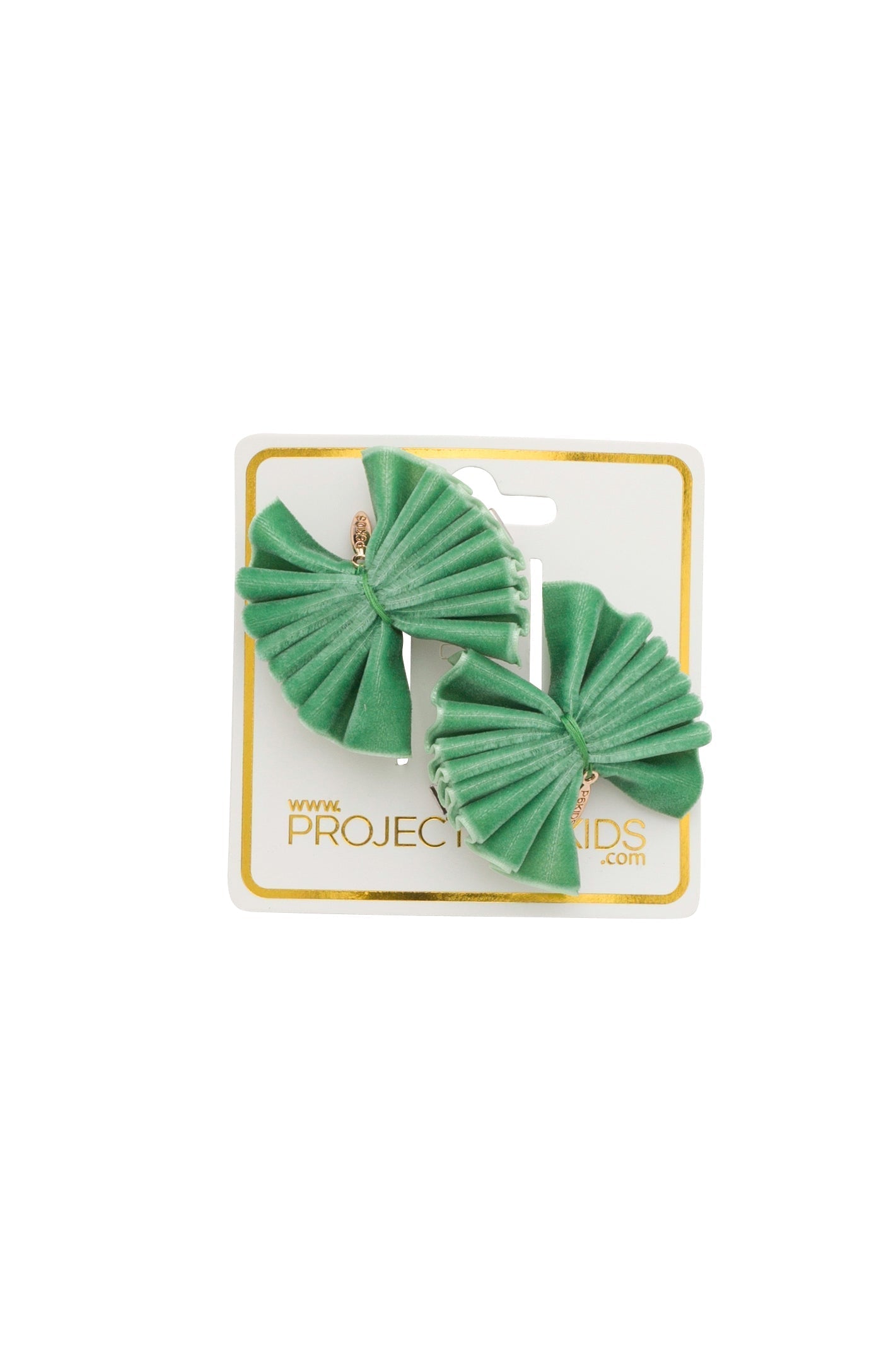 Velvet Pleated Butterfy Bow Clip Set - Cool Green (Handmade in the USA!)