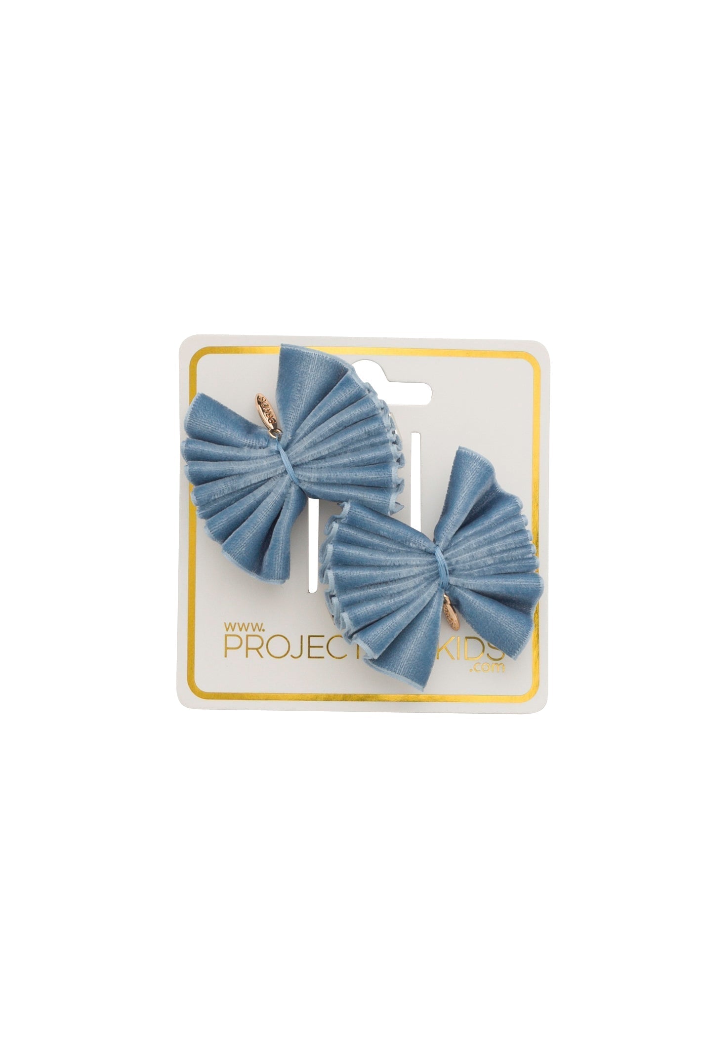 Velvet Pleated Butterfy Bow Clip Set - Denim Blue (Handmade in the USA!)