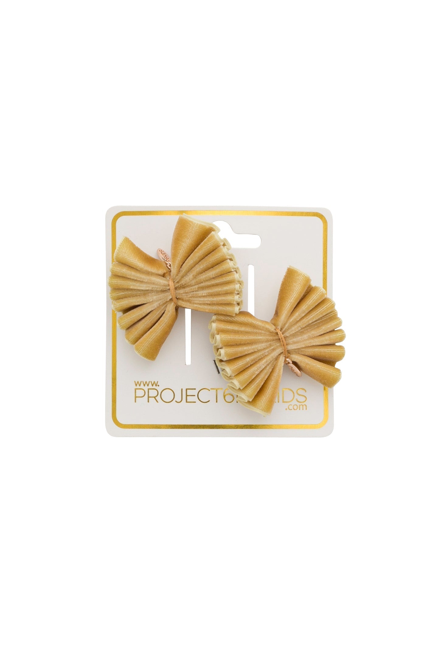 Velvet Pleated Butterfy Bow Clip Set - Golden (Handmade in the USA!)