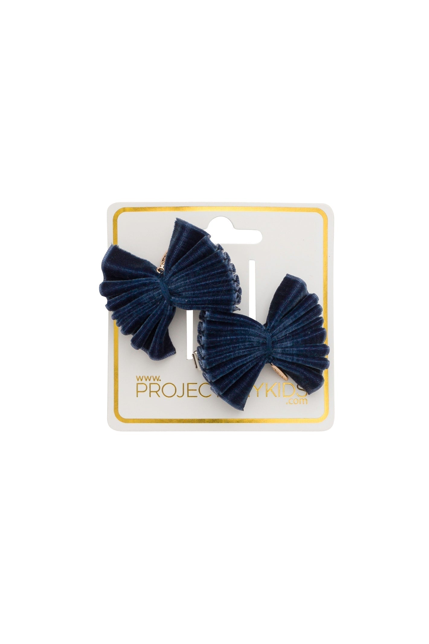 Velvet Pleated Butterfy Bow Clip Set - Navy (Handmade in the USA!)