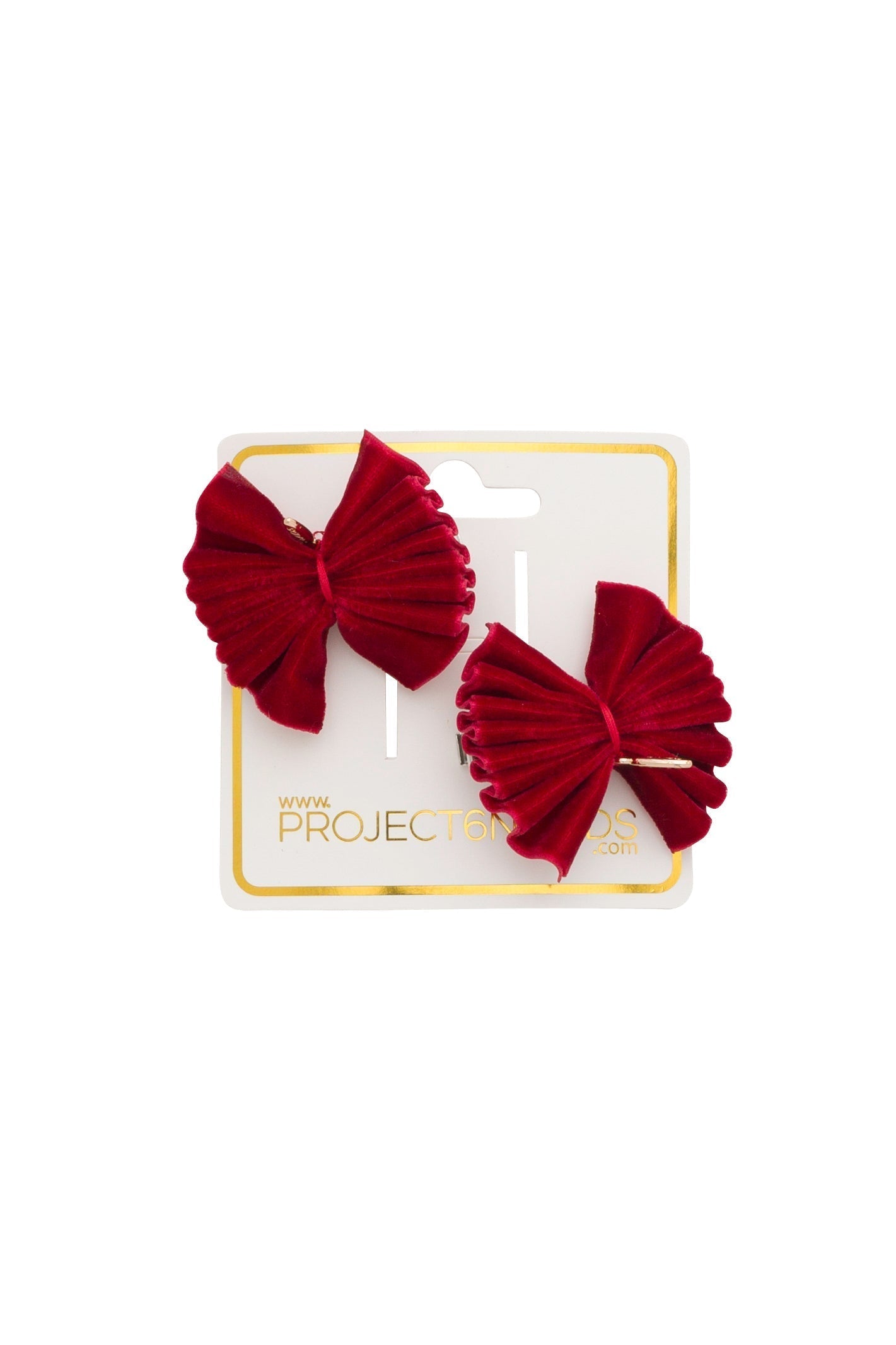 Velvet Pleated Butterfy Bow Clip Set - Red (Handmade in the USA!)