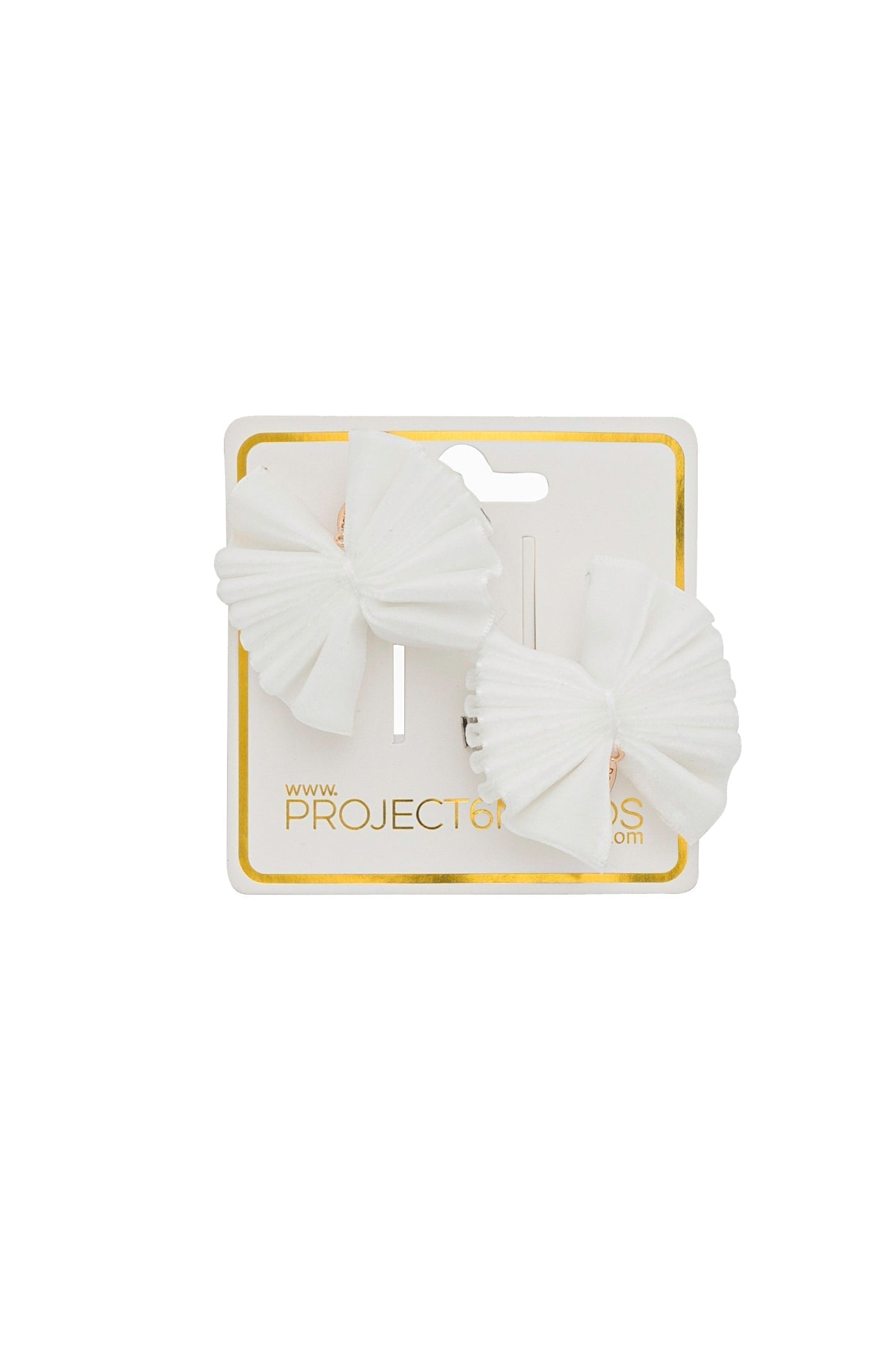 Velvet Pleated Butterfy Bow Clip Set - White (Handmade in the USA!)