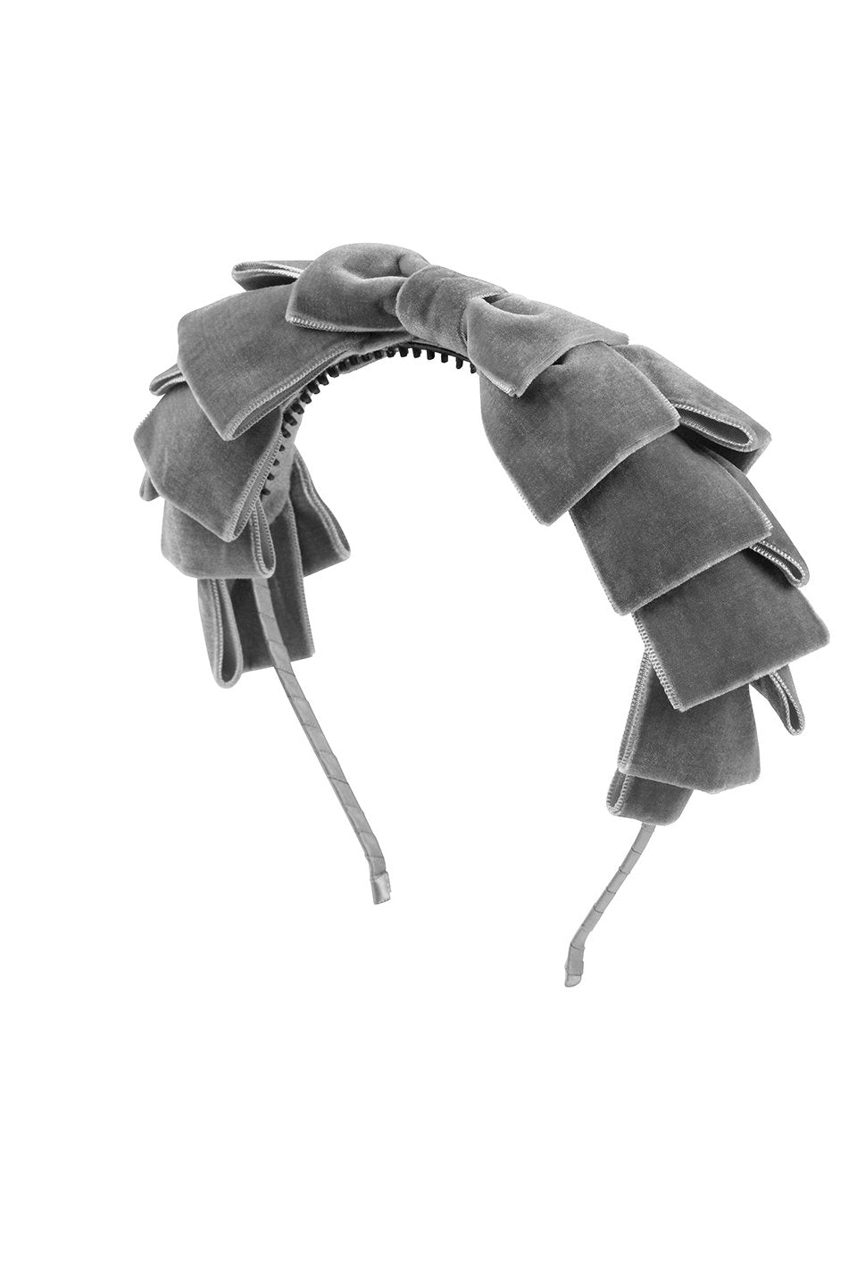 Pleated Ribbon Velvet Headband - Grey