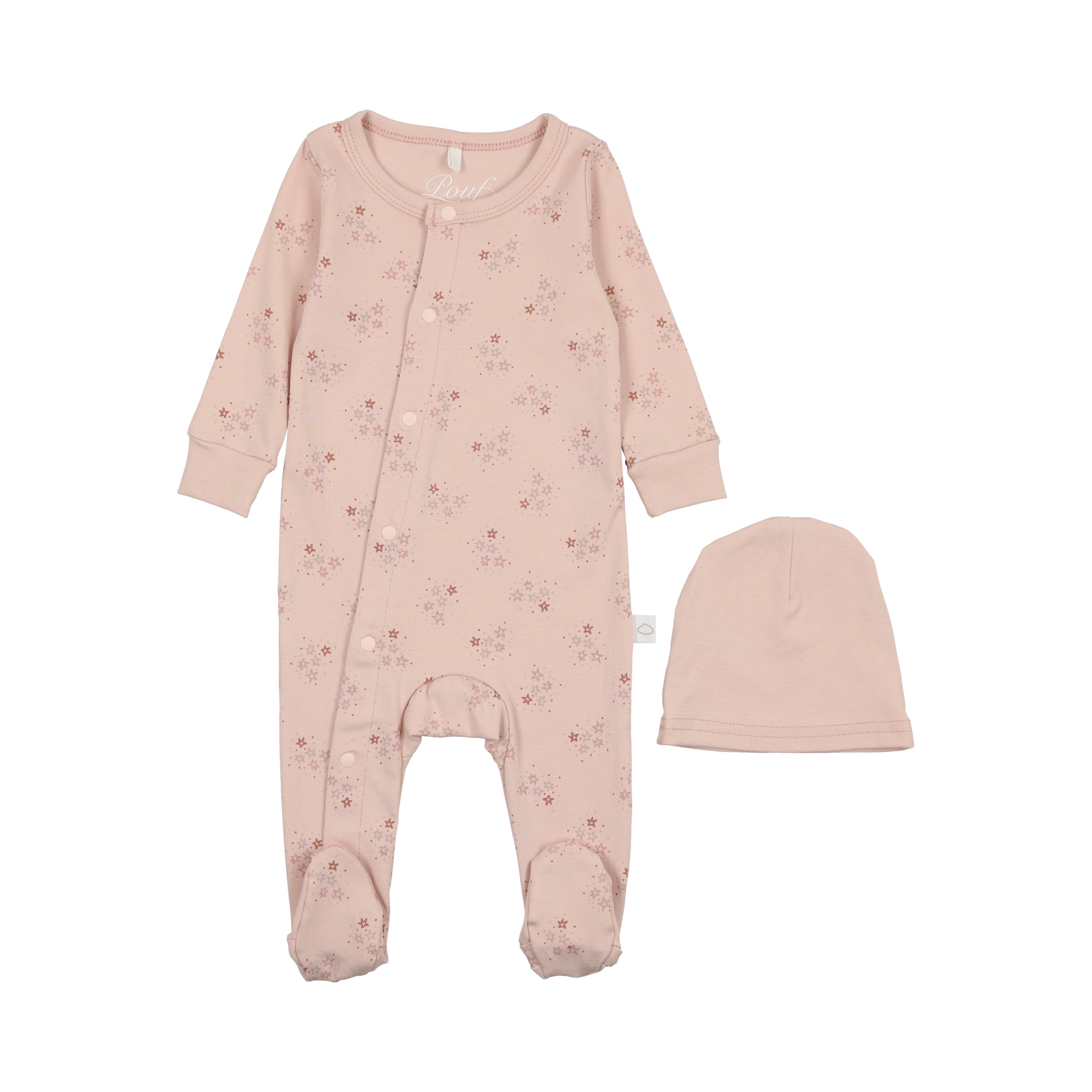 Star Print Footie- Dusty Pink