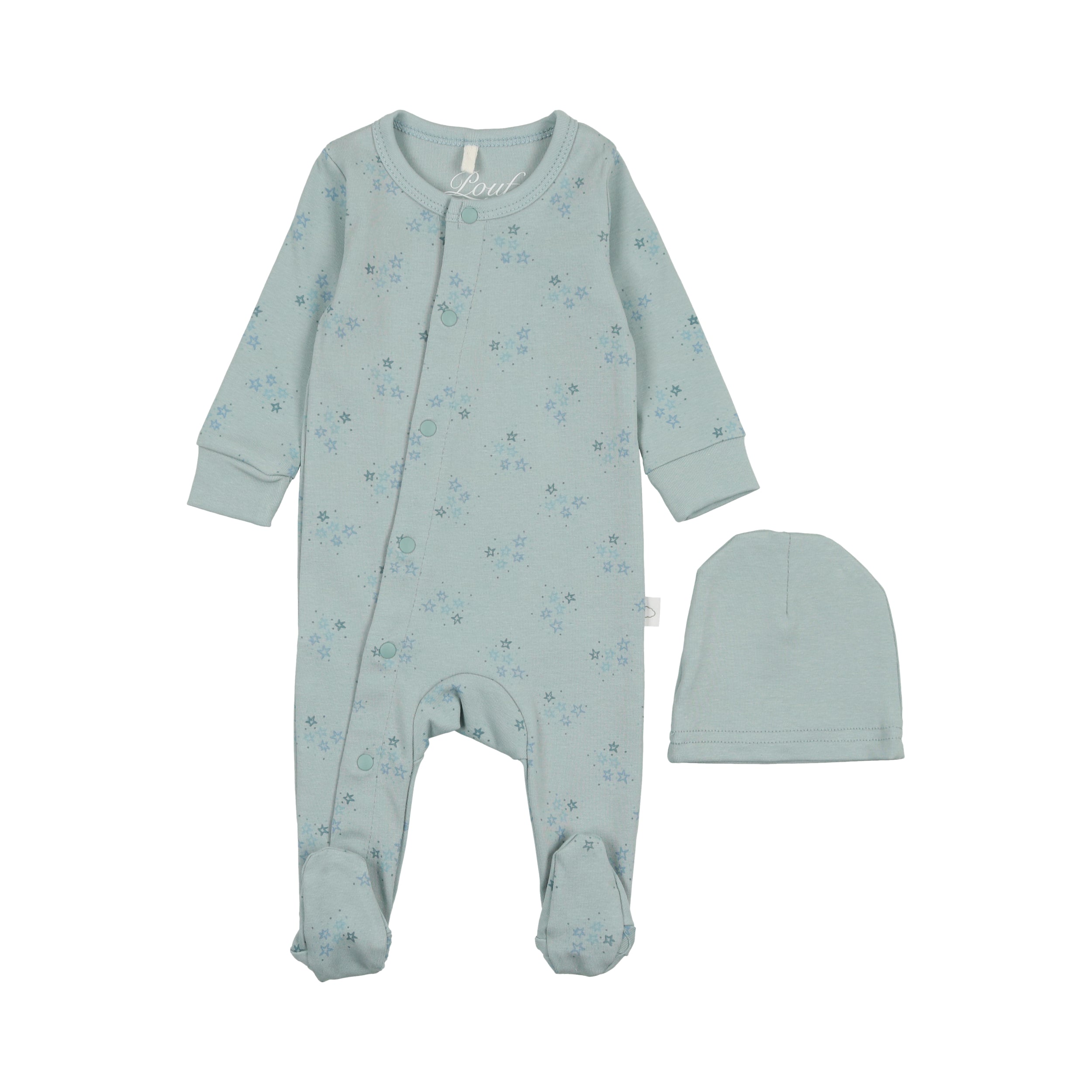 Star Print Footie- Ice Blue