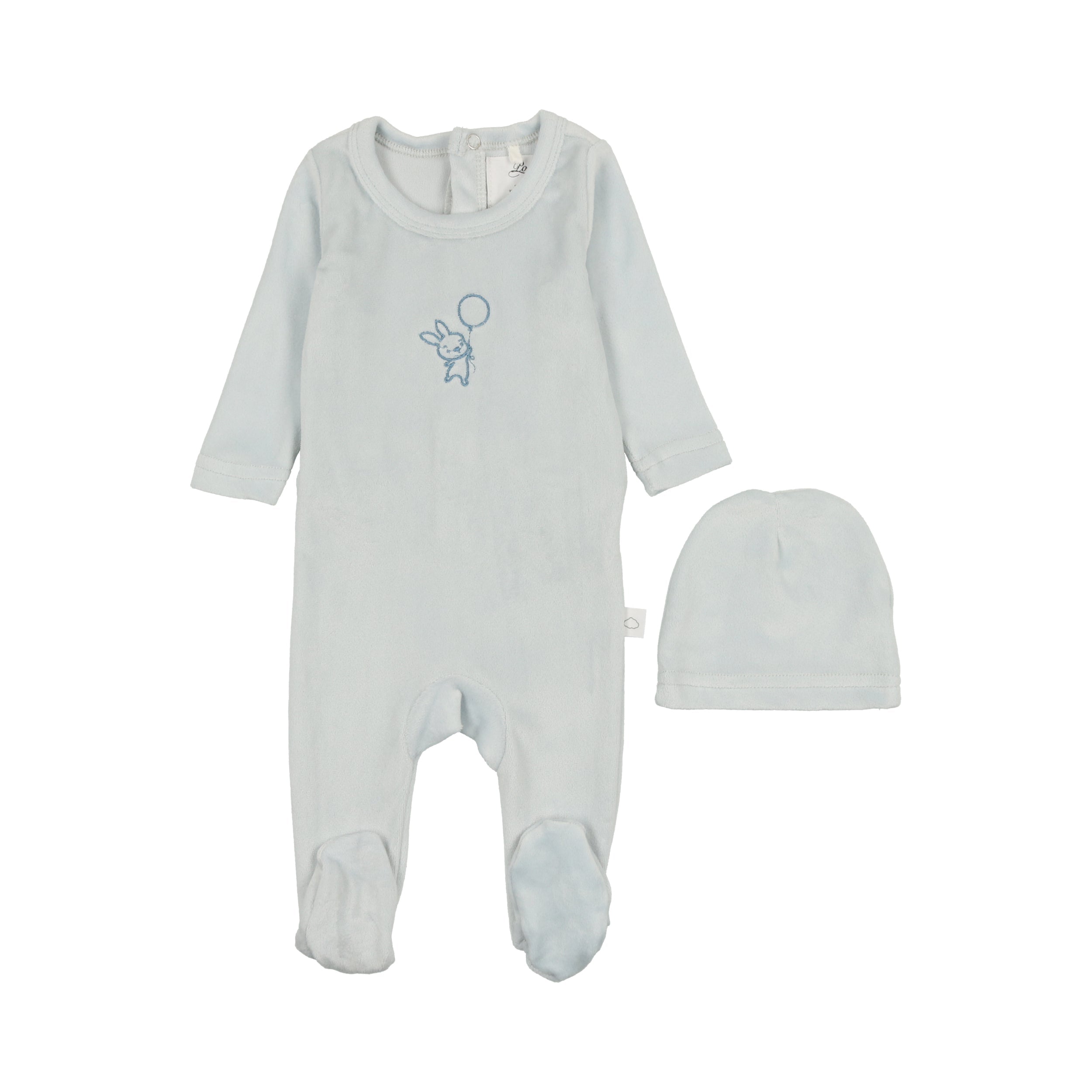 Velour Bunny Footie- Grey