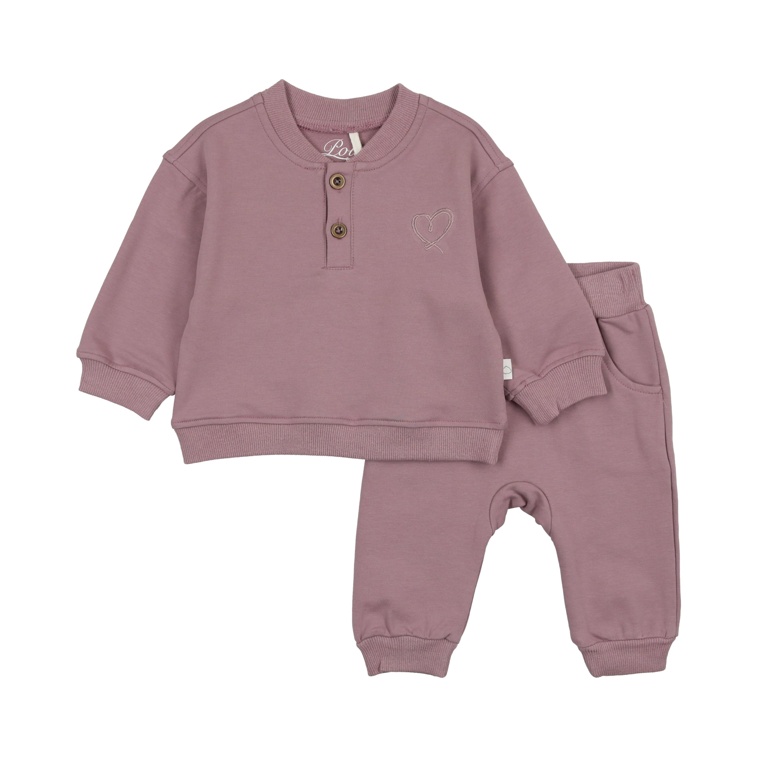 Henley Heart Sweatsuit- Lavendar