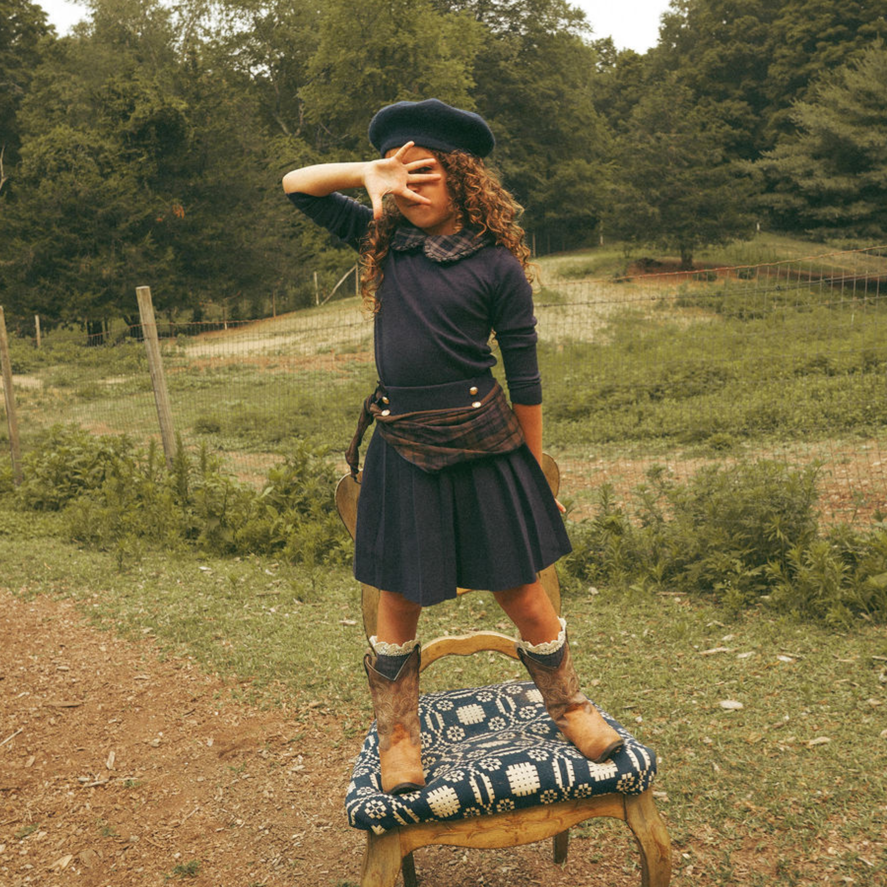 Velvet Plaid Knit Peter Pan Collar Top