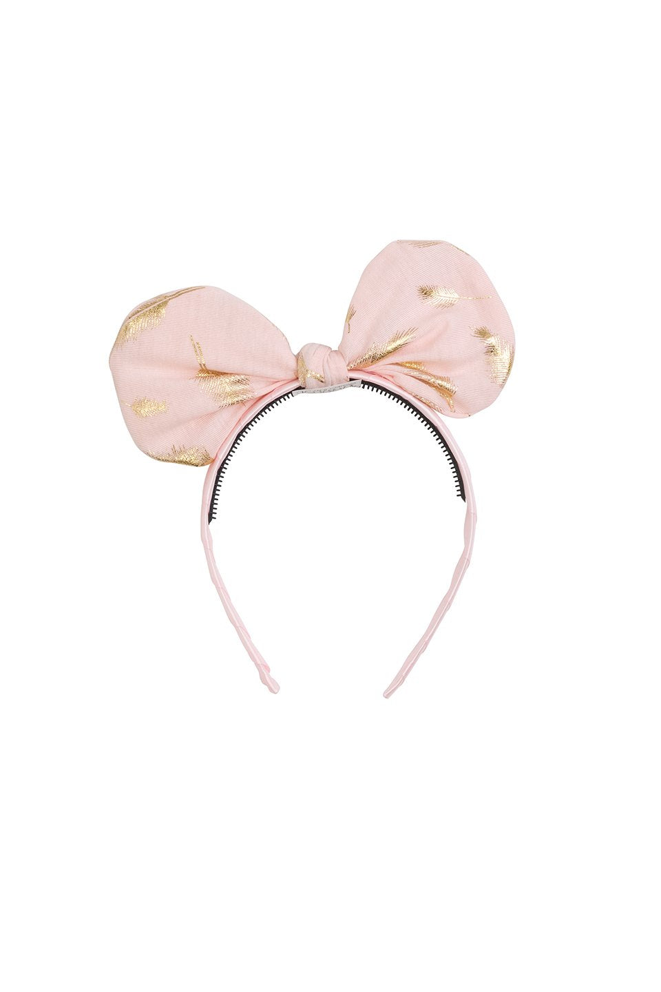 Bunnie Bow Headband - Blush/Gold Feather Print