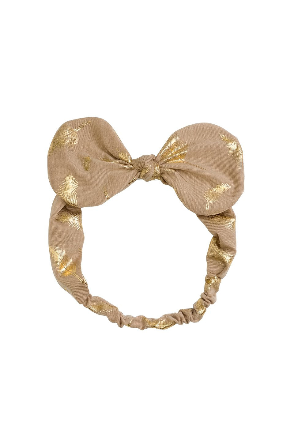 Bunnie Bow Wrap - Tan/Gold Feather Print