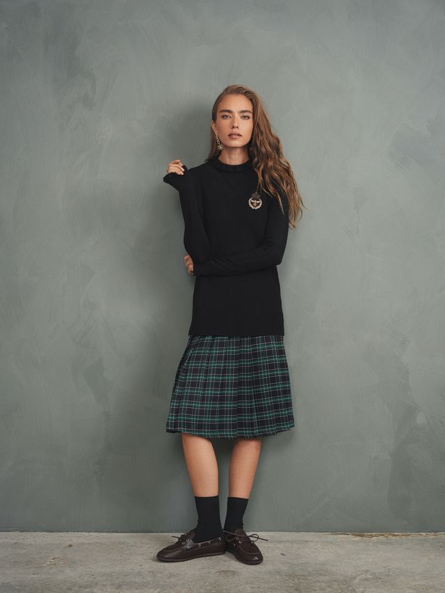 Pleated Plaid Skirt