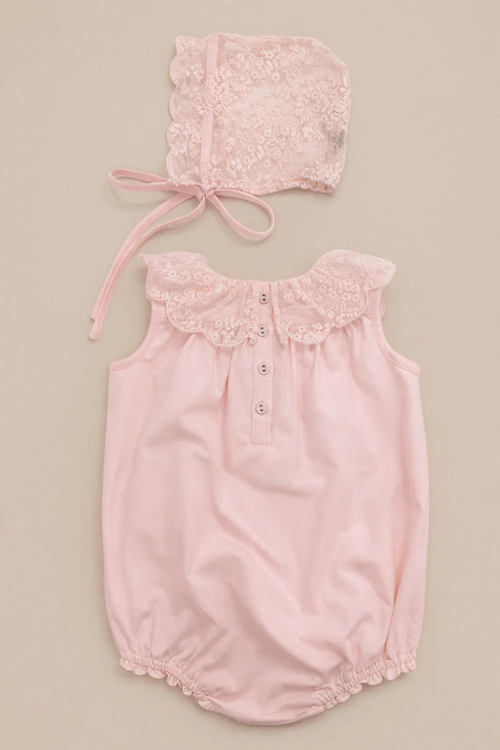 Mayfair Romper + Bonnet in Rose