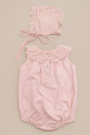 Mayfair Romper + Bonnet in Rose