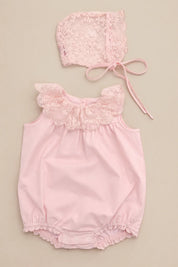 Mayfair Romper + Bonnet in Rose