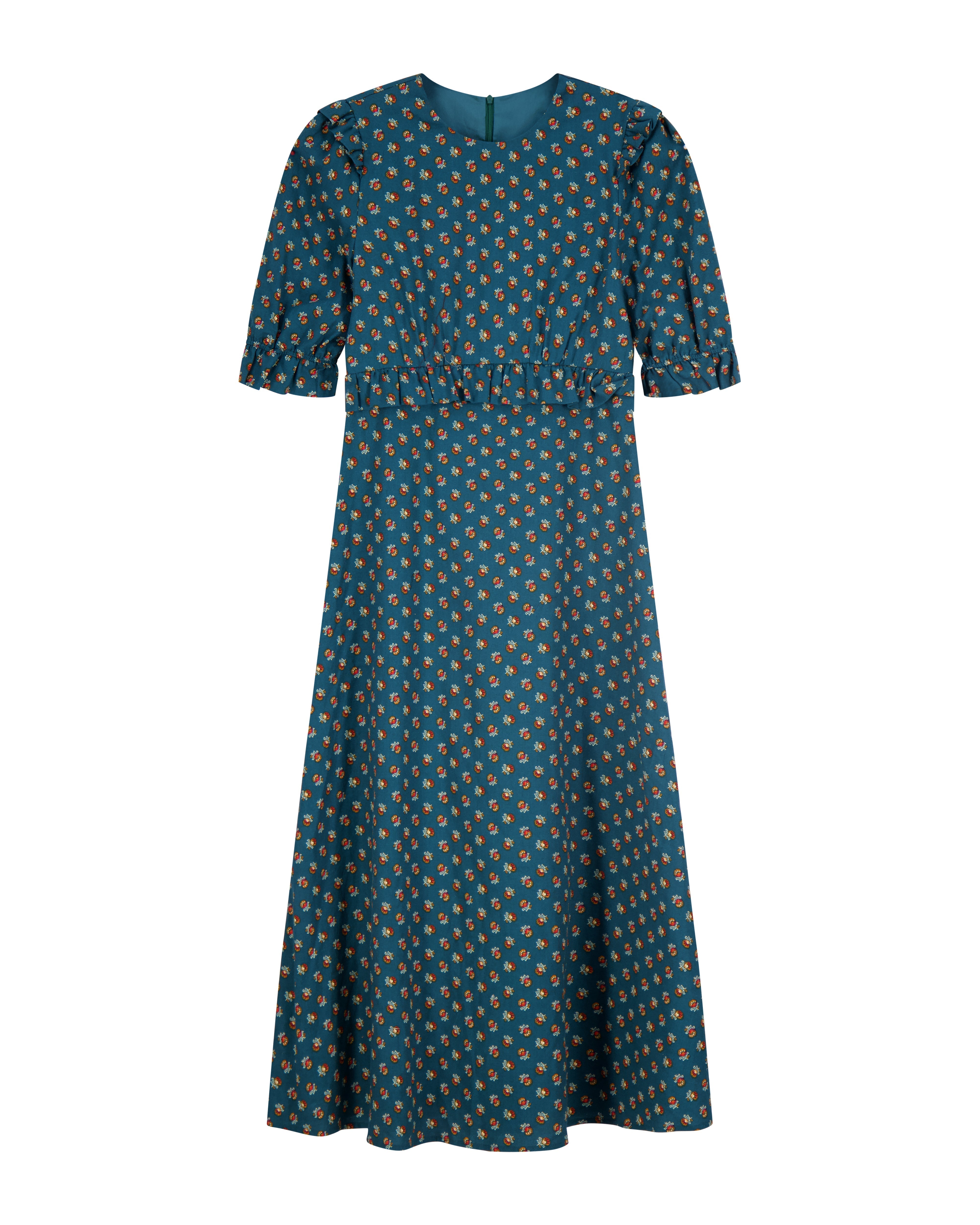 Bliss Flutter Sleeve Empire Waist Dress Teal Floral