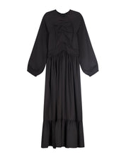 Bliss Ruched Empire Satin Dress Black