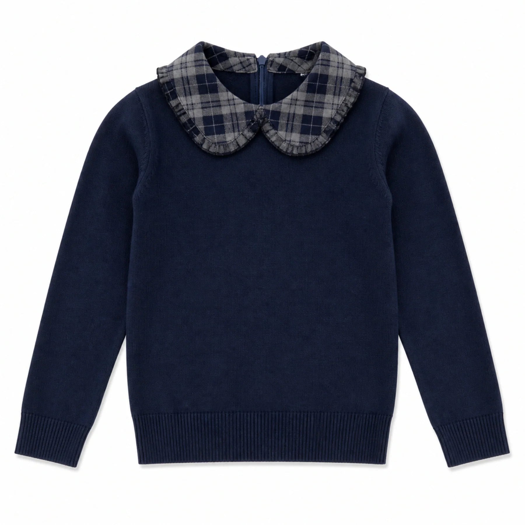 Velvet Plaid Knit Peter Pan Collar Top