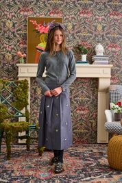 GREY KNIT CARDIGAN W/ STONES AT NECK TOP T-1090