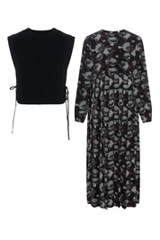 Teens Floral Print Dress With Knit Vest